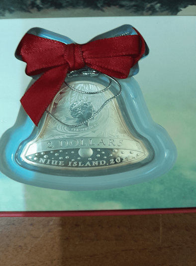 Монета Різдвяний дзвоник, срібло, проба 999, вага 31,1 гр, номінальна вартість 2 долари новозеландські, інв. №11020010001051